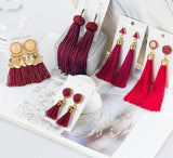 Bohemian Tassel Fringe Crystal Long Drop Earrings