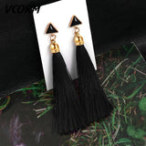 Bohemian Tassel Fringe Crystal Long Drop Earrings