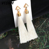 Bohemian Tassel Fringe Crystal Long Drop Earrings