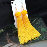 Bohemian Tassel Fringe Crystal Long Drop Earrings