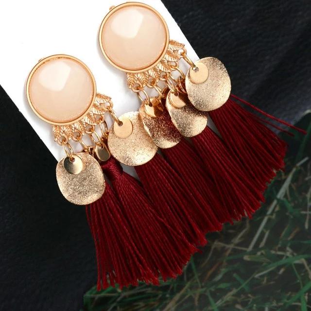 Bohemian Tassel Fringe Crystal Long Drop Earrings