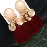 Bohemian Tassel Fringe Crystal Long Drop Earrings
