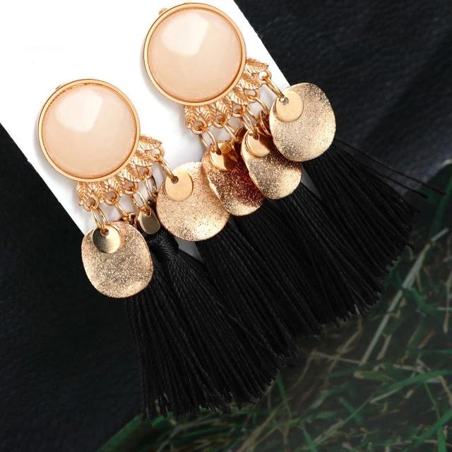 Bohemian Tassel Fringe Crystal Long Drop Earrings