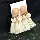 Bohemian Tassel Fringe Crystal Long Drop Earrings