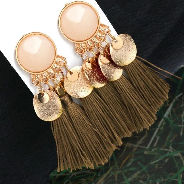 Bohemian Tassel Fringe Crystal Long Drop Earrings
