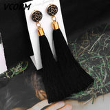 Bohemian Tassel Fringe Crystal Long Drop Earrings