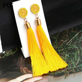Bohemian Tassel Fringe Crystal Long Drop Earrings