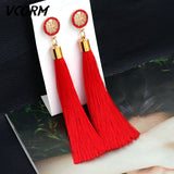 Bohemian Tassel Fringe Crystal Long Drop Earrings