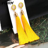 Bohemian Tassel Fringe Crystal Long Drop Earrings