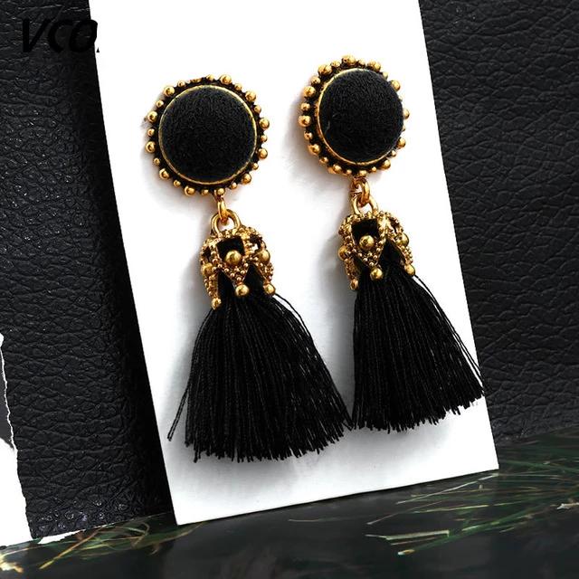 Bohemian Tassel Fringe Crystal Long Drop Earrings