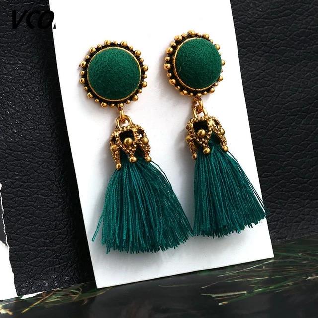 Bohemian Tassel Fringe Crystal Long Drop Earrings