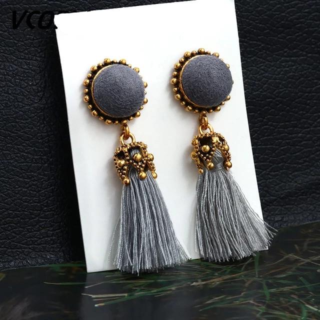 Bohemian Tassel Fringe Crystal Long Drop Earrings