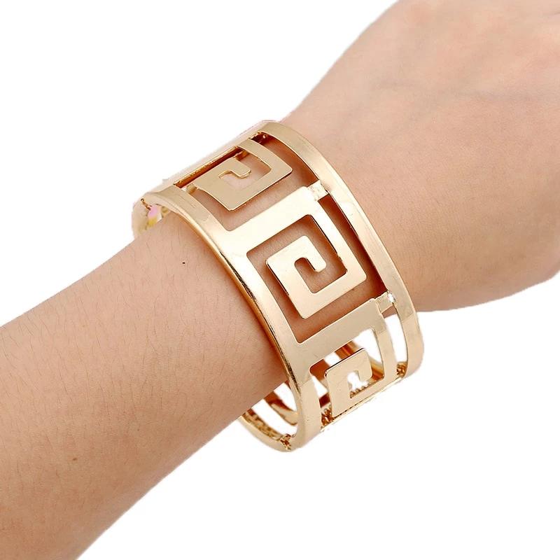 Fashion Geometric Hollow Wide Metal Bangle