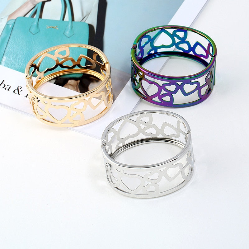 Fashion Geometric Hollow Wide Metal Bangle