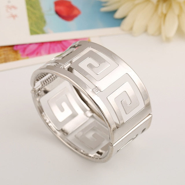 Fashion Geometric Hollow Wide Metal Bangle