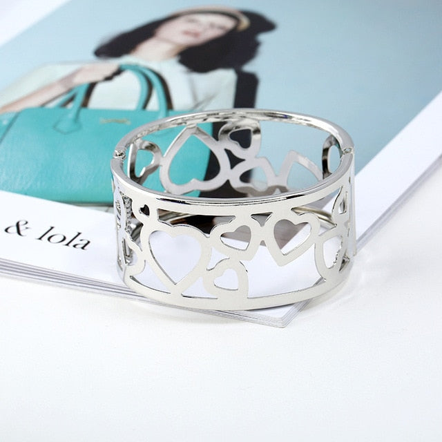 Fashion Geometric Hollow Wide Metal Bangle