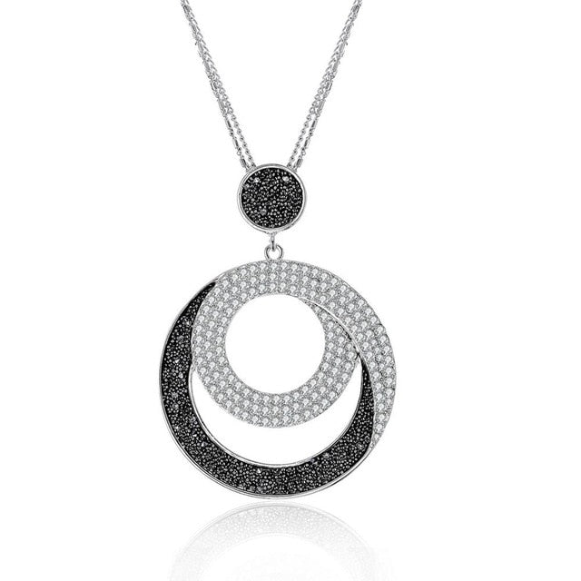 Vintage Woman Geometric Big Circle Crystal Pendant Necklaces