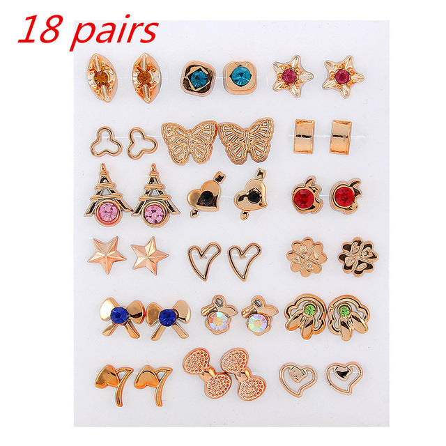 Mixed Styles Rhinestone Sun Flower Geometric Animal Plastic Stud Earrings Set
