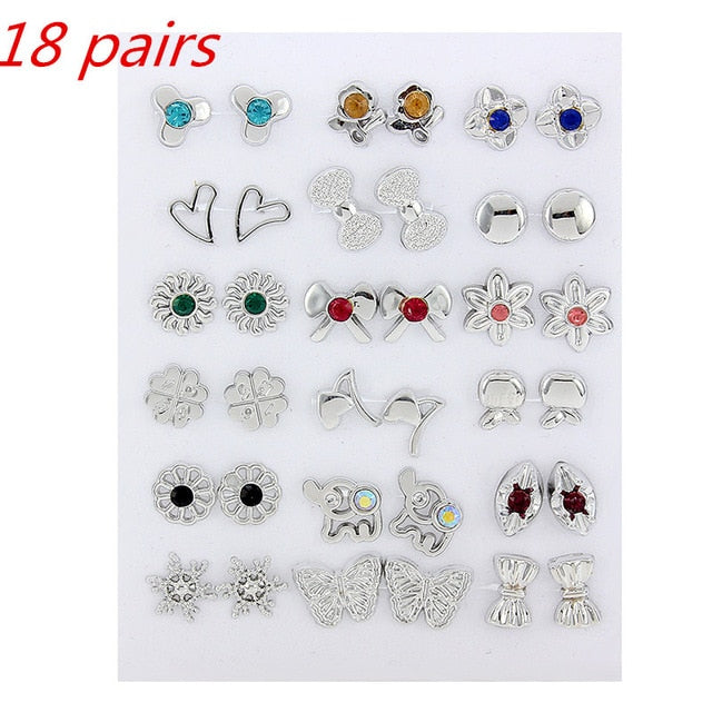 Mixed Styles Rhinestone Sun Flower Geometric Animal Plastic Stud Earrings Set