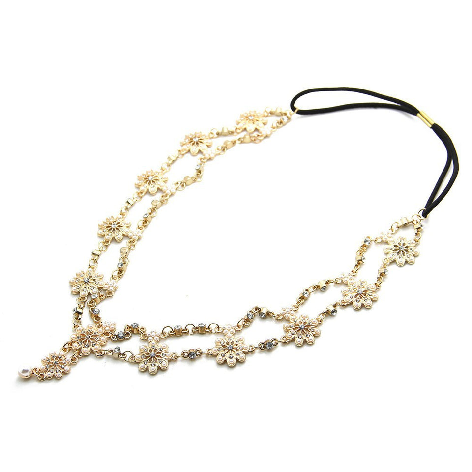 Pearl Tassel Flower Stretch Headband