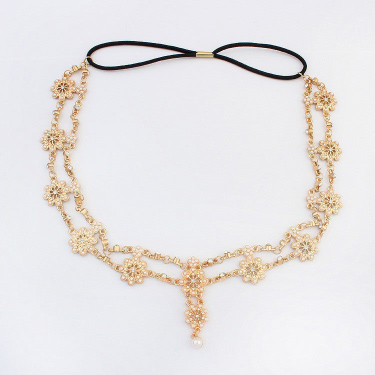 Pearl Tassel Flower Stretch Headband