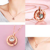 Rose Gold & Silver 100 languages I love you Projection Pendant Necklace