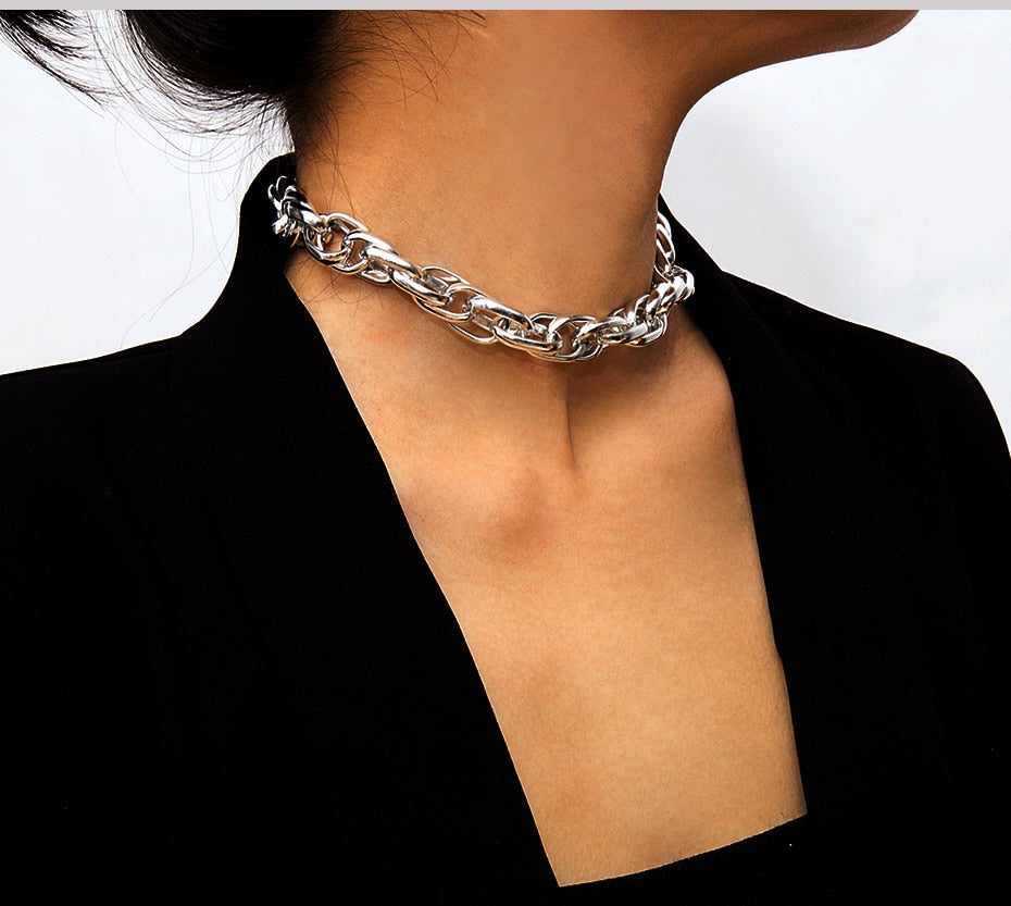 Exaggerated Heavy Metal Big Thick Chain Choker Necklace