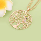 Gold Big Round Pendant Tree of life Owl Necklace