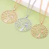 Gold Big Round Pendant Tree of life Owl Necklace