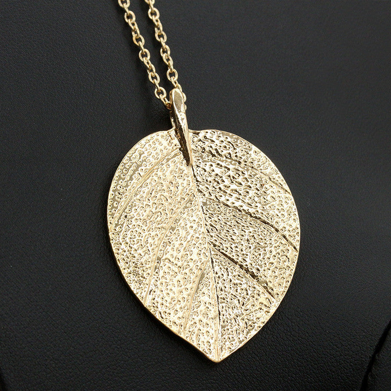 Gold Color Leaf Pendant Long Chain