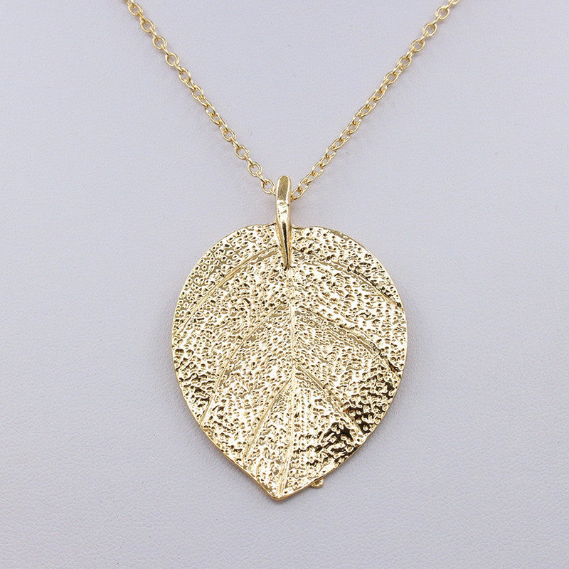 Gold Color Leaf Pendant Long Chain