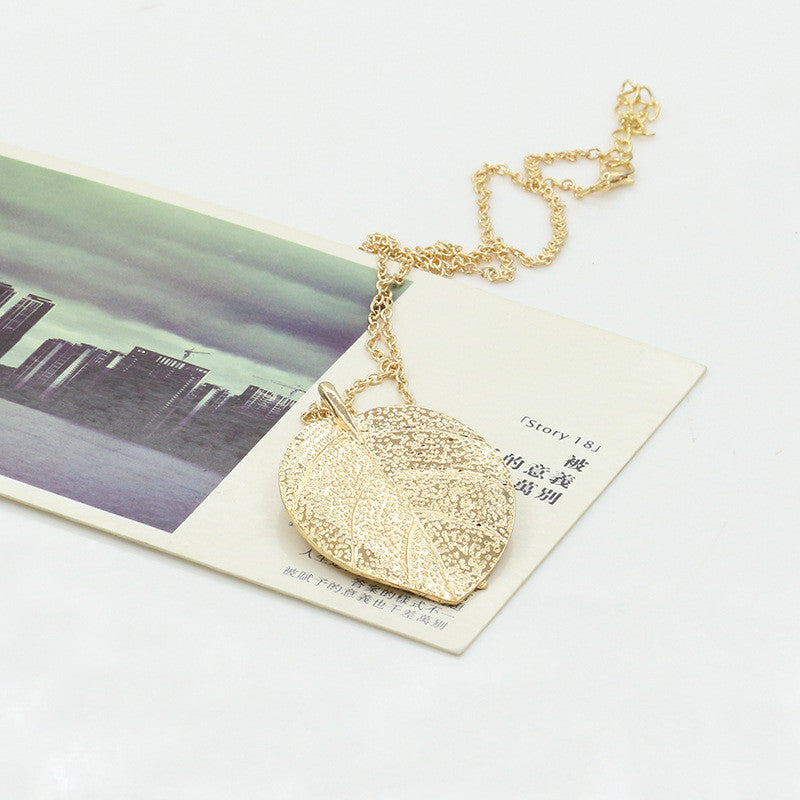 Gold Color Leaf Pendant Long Chain