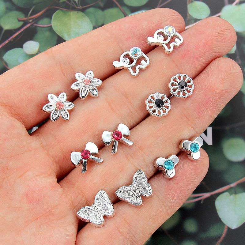 Mixed Styles Rhinestone Sun Flower Geometric Animal Plastic Stud Earrings Set