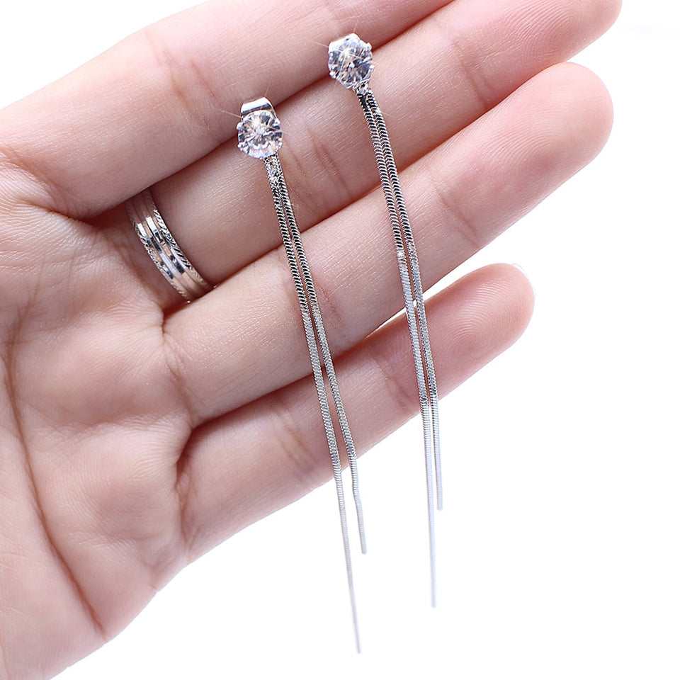 Silver Plated Dangle Hanging Gem Stone Earrings
