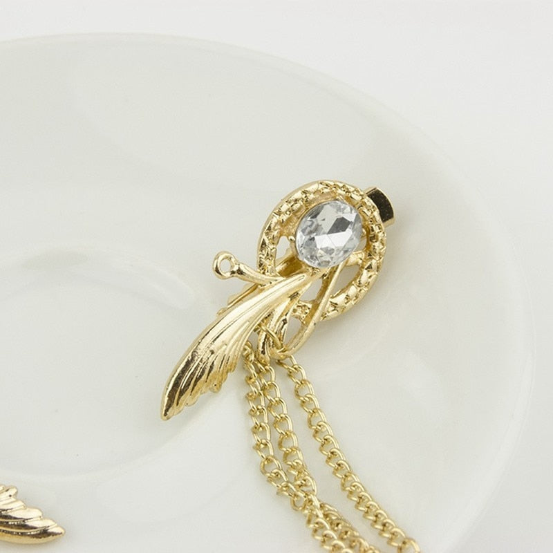 Women Gold Tassel Crystal Feather Head chain