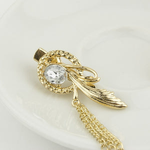 Women Gold Tassel Crystal Feather Head chain