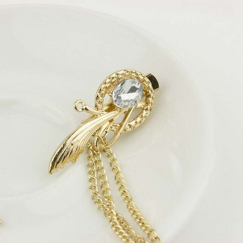 Women Gold Tassel Crystal Feather Head chain