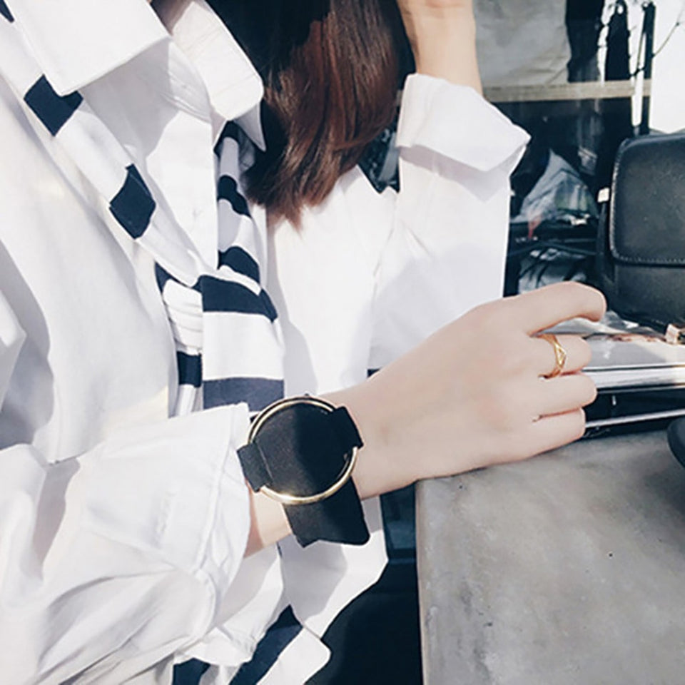 Bohemia Big Round Leather Black Wristband