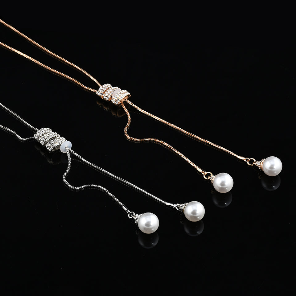 High Quality Tassel Rhinestone Crystal Pearl Long Chain Necklace