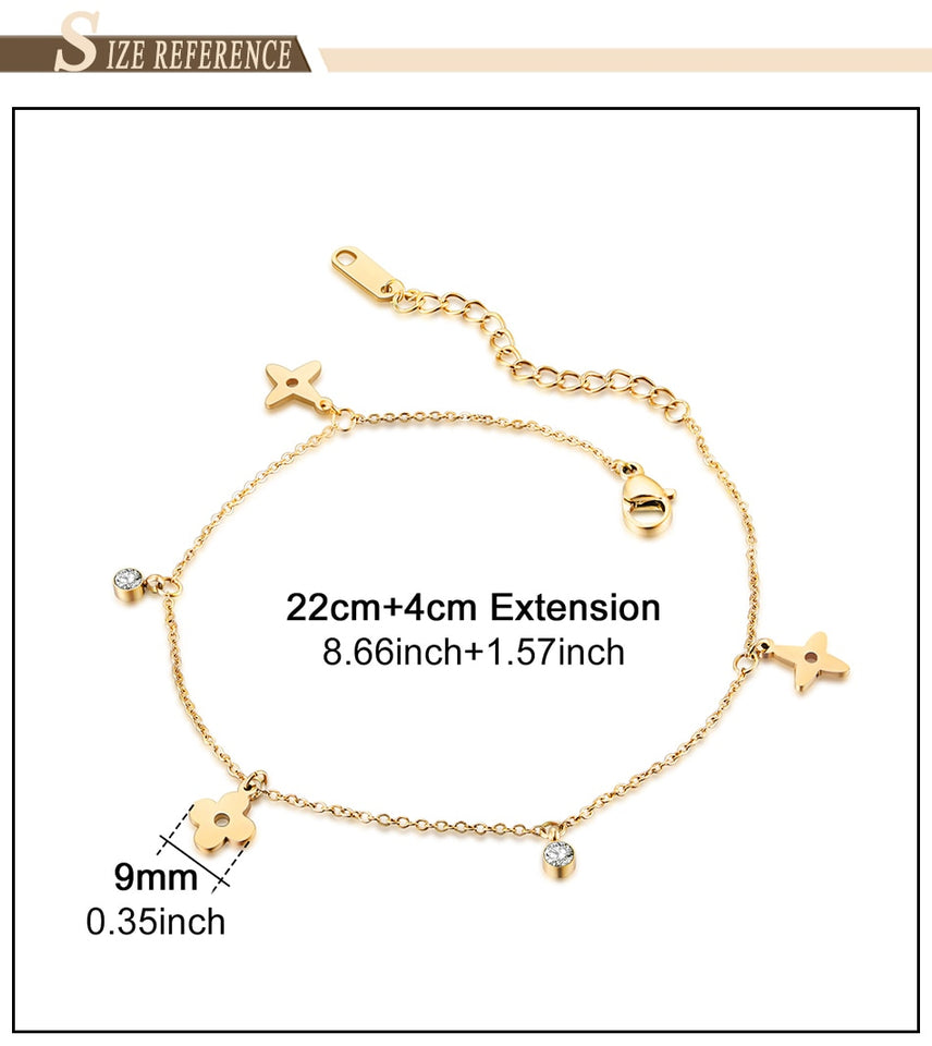 Gold Flower Crystal Foot Anklet