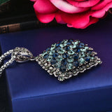 Vintage Full Dark Blue Rhinestone Big Pendant Long Necklace