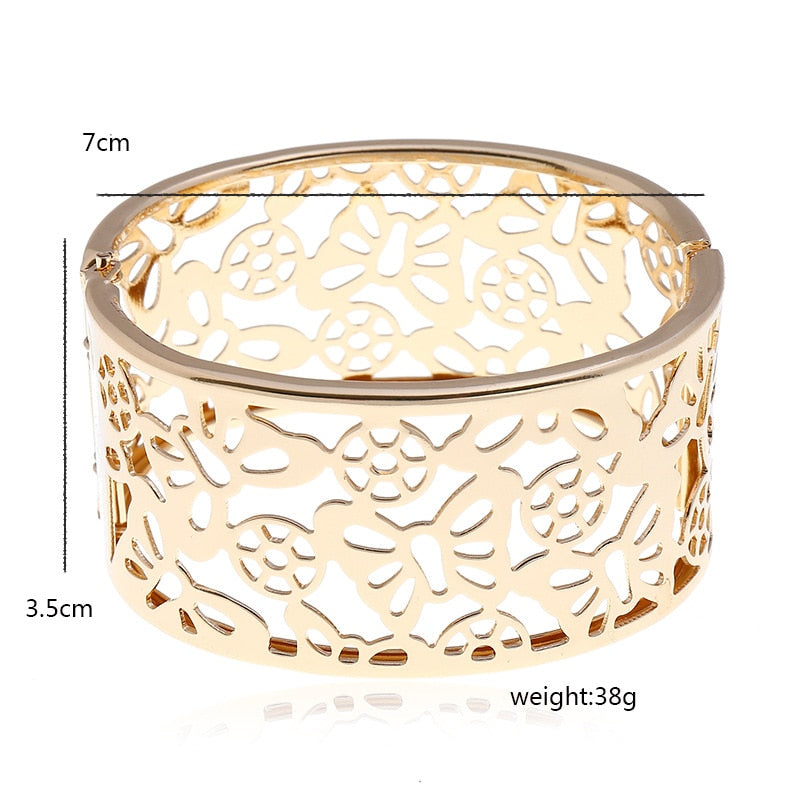 Fashion Geometric Hollow Wide Metal Bangle