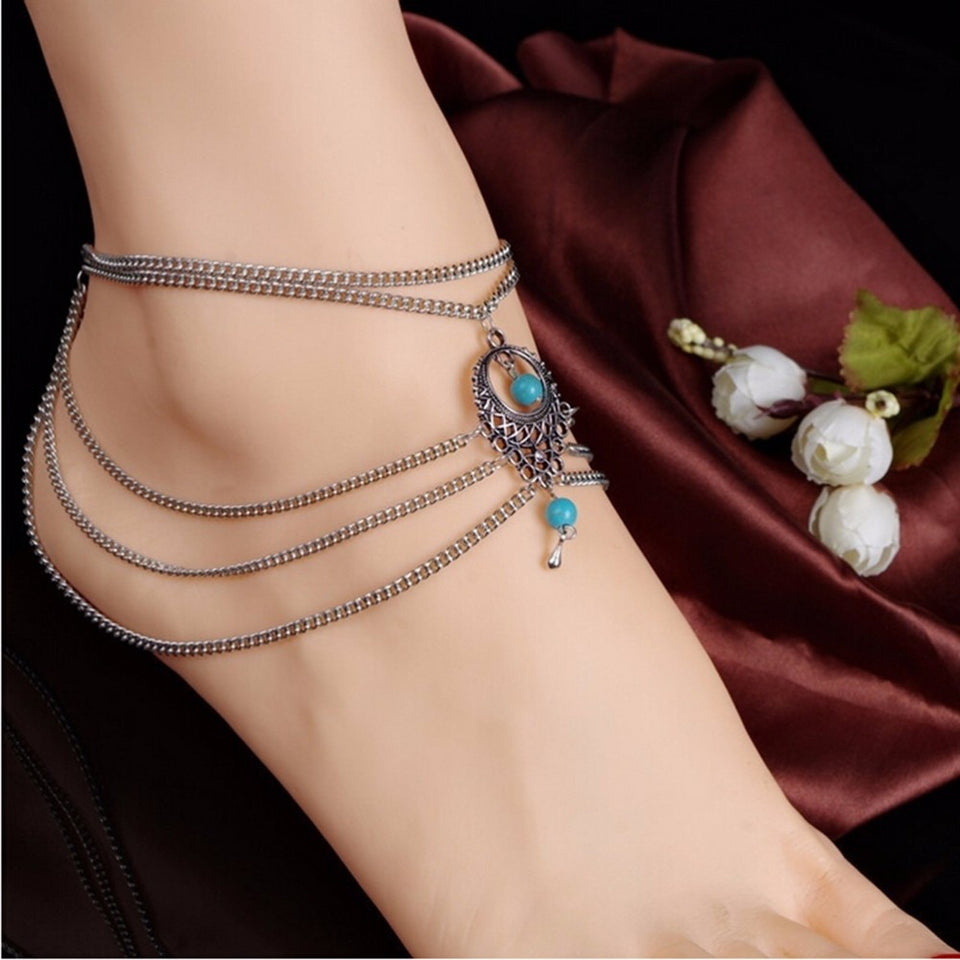 Boho Ethnic Beads Multilayer Tassel Anklet