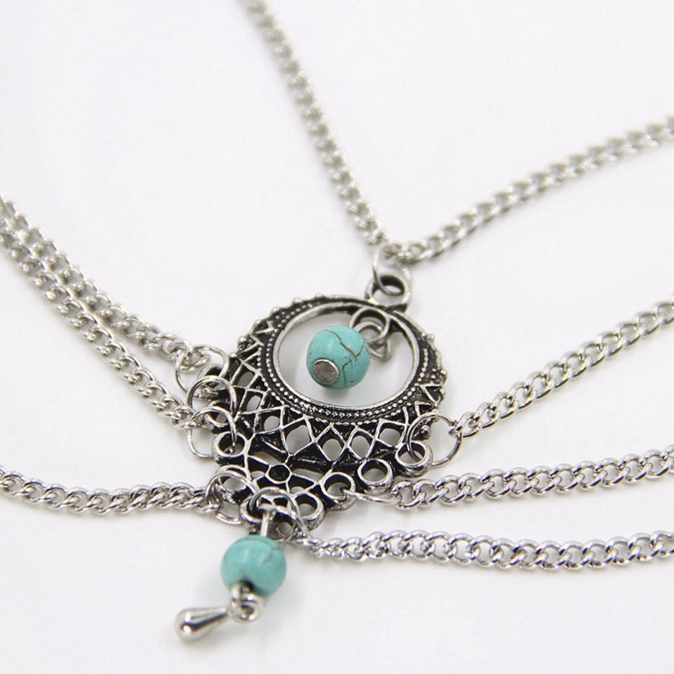 Boho Ethnic Beads Multilayer Tassel Anklet