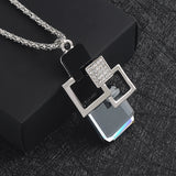 Silver Color Hollow Geometric Big Crystal long Pendant Necklace