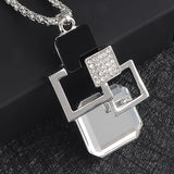 Silver Color Hollow Geometric Big Crystal long Pendant Necklace