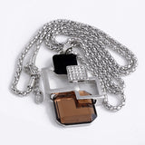 Silver Color Hollow Geometric Big Crystal long Pendant Necklace