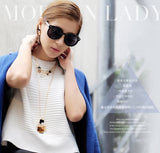 Silver Color Hollow Geometric Big Crystal long Pendant Necklace