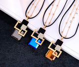 Silver Color Hollow Geometric Big Crystal long Pendant Necklace