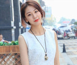 Silver Color Hollow Geometric Big Crystal long Pendant Necklace